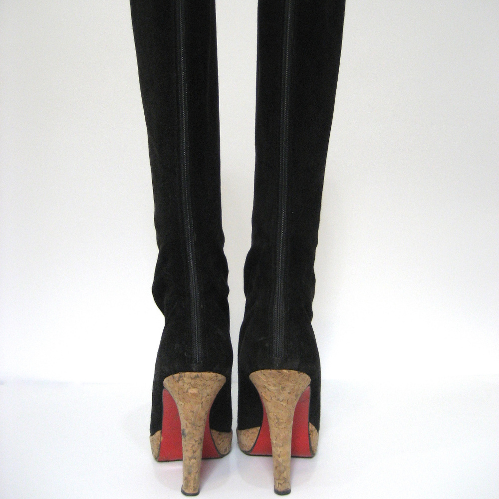 CHRISTIAN LOUBOUTIN Black Suede & Cork Boot Sz 38 - Picture 5 of 8
